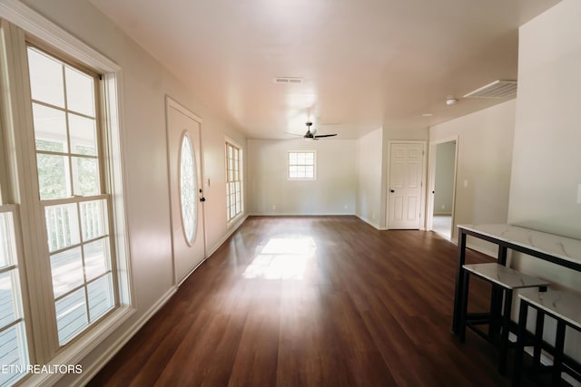 1799 Baker Hwy, Huntsville, TN 37756 - entryway featuring dark wood-style floors, ceiling fan, and baseboards