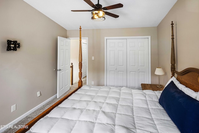 1316 Mountain Meadows Way, Sevierville, TN 37862 - bedroom with baseboards, a closet, a ceiling fan, and light carpet