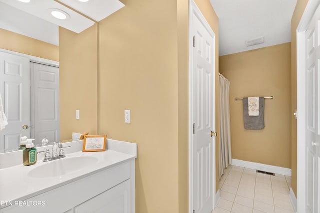 12311 Willow Ridge Ln, Farragut, TN 37934 - bathroom with tile patterned floors, baseboards, vanity, and a shower with shower curtain