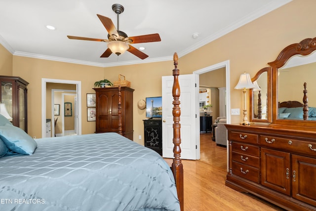 12311 Willow Ridge Ln, Farragut, TN 37934 - bedroom with crown molding, light wood-style flooring, and a ceiling fan