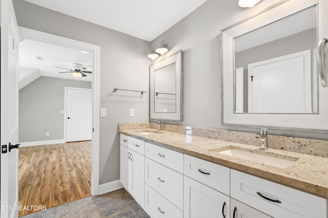 338 Cape Lookout Lgt, Loudon, TN 37774 - full bathroom featuring a ceiling fan, baseboards, and double vanity