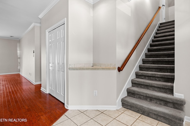 1025 Ree Way Unit 20, Knoxville, TN 37909 - staircase featuring ornamental molding, baseboards, and tile patterned floors