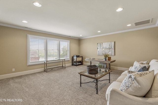 436 Silent River Ln, Loudon, TN 37774 - living area featuring recessed lighting, crown molding, baseboards, and carpet