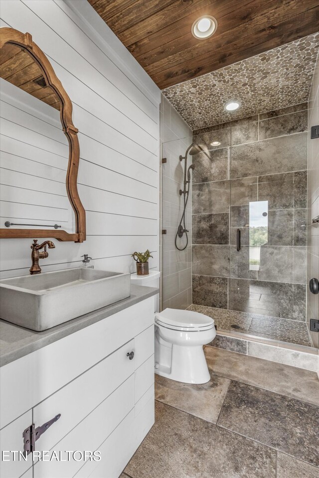 436 Silent River Ln, Loudon, TN 37774 - full bath with wooden ceiling, vanity, toilet, recessed lighting, and a stall shower