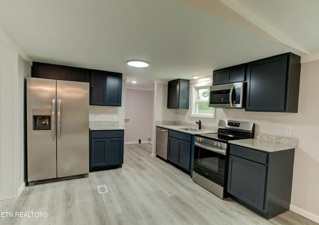 168 Misty Mountain Dr, Maryville, TN 37803 - kitchen with appliances with stainless steel finishes, a sink, light wood-style flooring, and baseboards