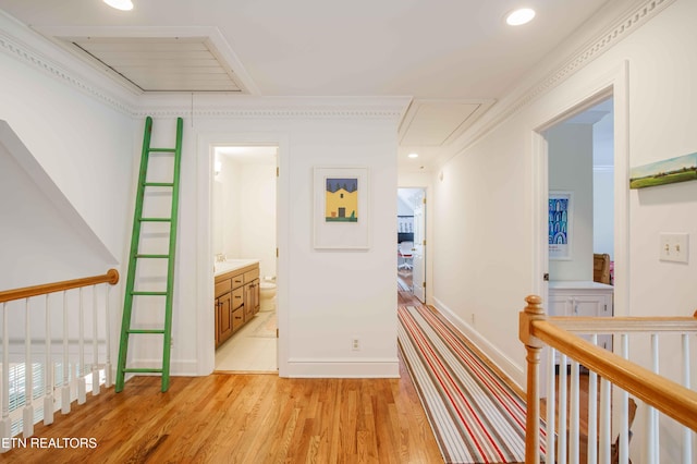 129 Whippoorwill Dr, Oak Ridge, TN 37830 - hall featuring attic access, light wood finished floors, and baseboards