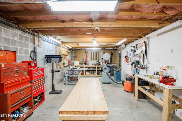 129 Whippoorwill Dr, Oak Ridge, TN 37830 - unfinished basement featuring a workshop area and electric panel