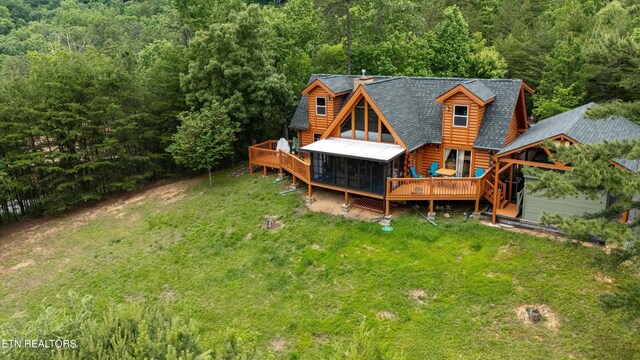 1949 E Mountain View Way, Sevierville, TN 37876 - rear view of property with a view of trees, a deck, a sunroom, and roof with shingles