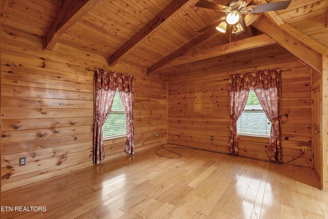 1949 E Mountain View Way, Sevierville, TN 37876 - spare room featuring wood ceiling, ceiling fan, wooden walls, and light wood-type flooring