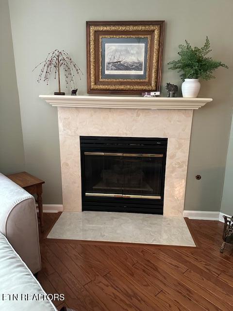 5230 Brig Ln, Knoxville, TN 37914 - detailed view of a premium fireplace, baseboards, and wood finished floors