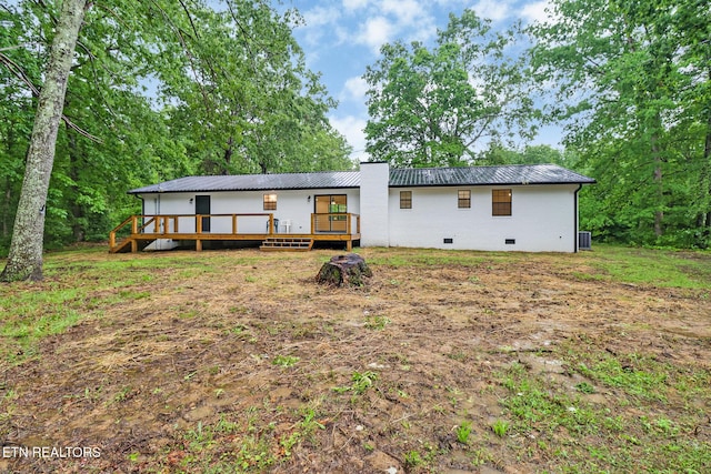 1122 N Shady Lane Loop, Clarkrange, TN 38553 - back of property with metal roof, a deck, and crawl space