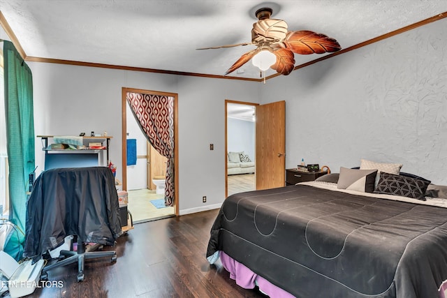 501 Park Ave, Clinton, TN 37716 - bedroom featuring wood finished floors, a textured ceiling, ornamental molding, a textured wall, and ceiling fan