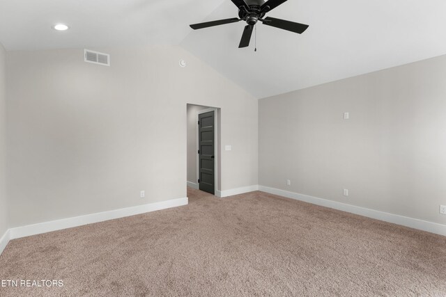 270 W Main St, Dandridge, TN 37725 - empty room featuring light colored carpet, a ceiling fan, lofted ceiling, baseboards, and recessed lighting