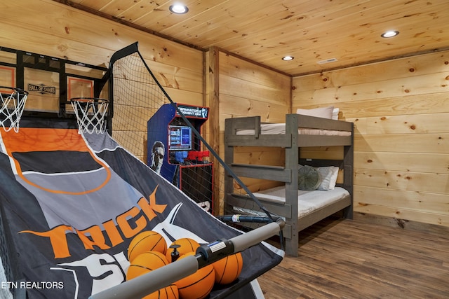 1705 Pkwy View Ct, Sevierville, TN 37876 - bedroom with wooden ceiling, recessed lighting, wood finished floors, and wood walls