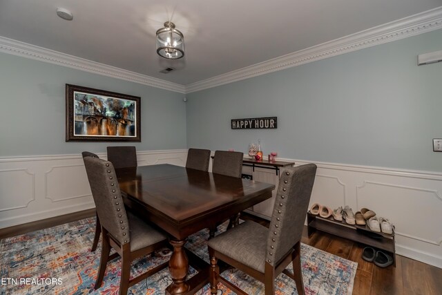 1403 Kenton Way, Knoxville, TN 37922 - dining area with ornamental molding, wood finished floors, a wainscoted wall, and a decorative wall