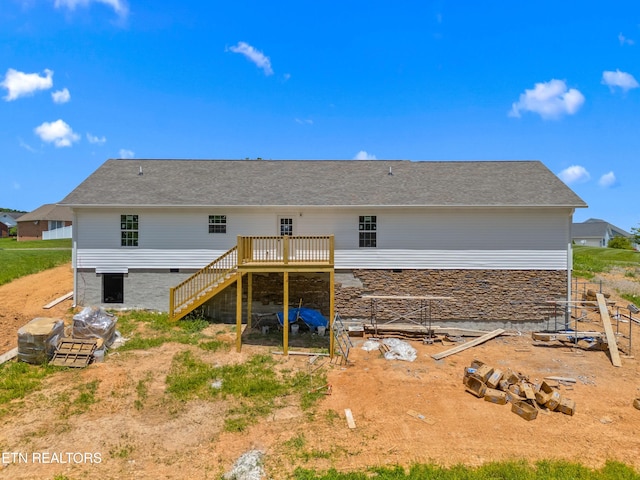 136 Dudley Ln, Tazewell, TN 37879 - back of house with stairway and a deck