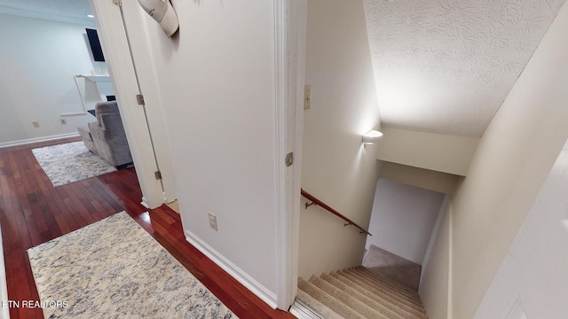 1859 Poplar Hill Rd, Knoxville, TN 37922 - stairs with wood-type flooring, baseboards, and a textured ceiling