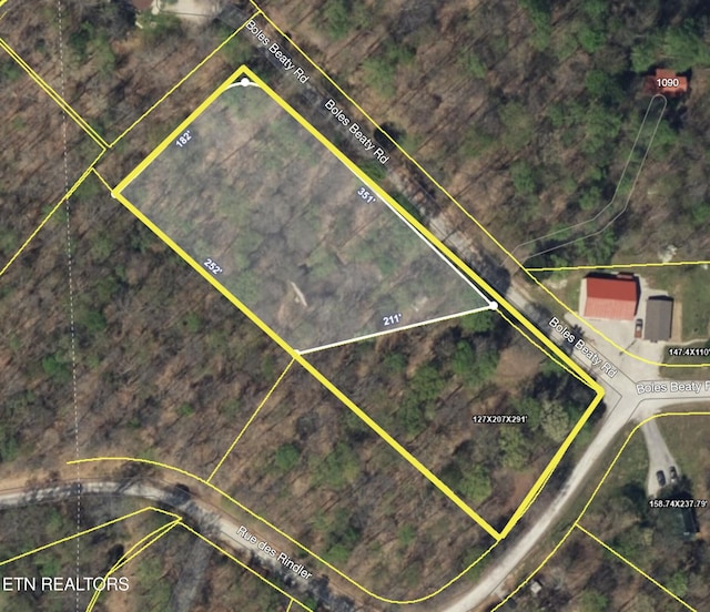 1103 Boles Beaty Rd, Alpine, TN 38543 - aerial view of property's location featuring property boundaries highlighted