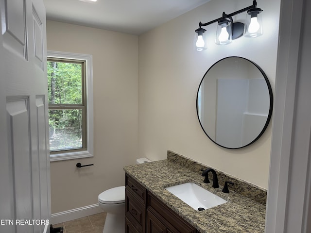 1847 Chinkapin Trl, Monterey, TN 38574 - half bathroom with toilet, vanity, baseboards, and tile patterned floors