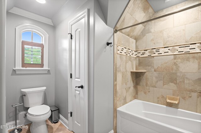 759 Indian Mountain Rd, Jellico, TN 37762 - full bathroom with baseboards, toilet, crown molding, and shower / tub combination
