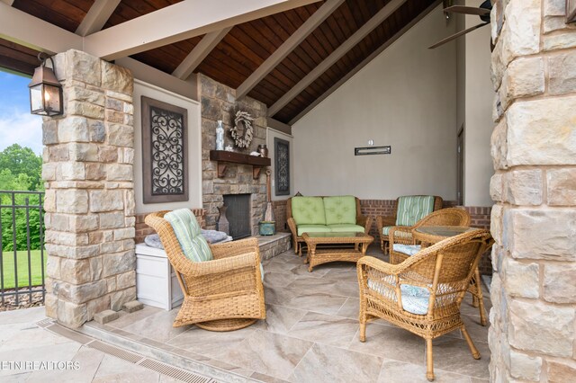 759 Indian Mountain Rd, Jellico, TN 37762 - view of patio / terrace with an outdoor living space with a fireplace