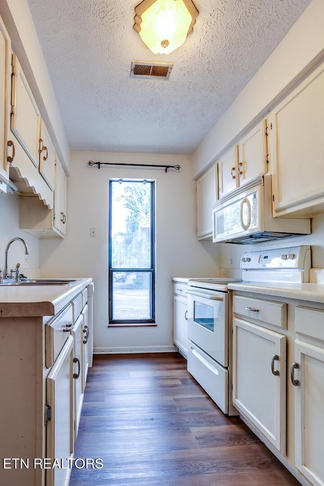4003 Valley View Dr Unit 6, Knoxville, TN 37917 - kitchen with white appliances, a sink, a textured ceiling, light countertops, and dark wood finished floors