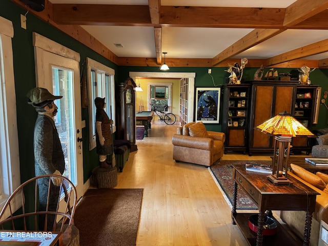 1309 Licklog Hollow Rd, Sevierville, TN 37876 - living area with wood-type flooring and beam ceiling