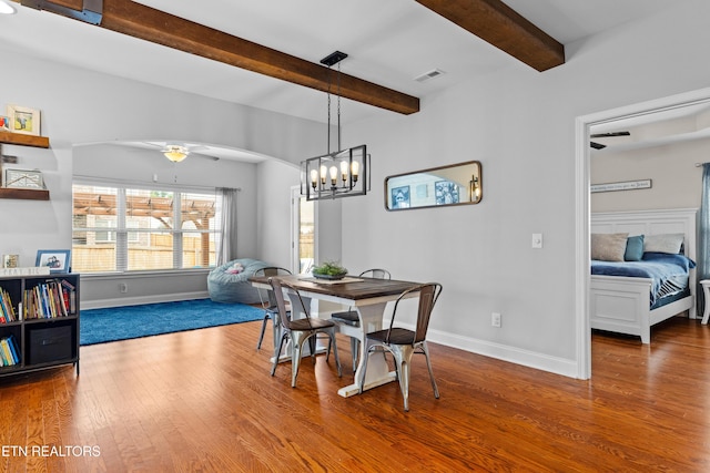 1227 Branch Creek Ln, Maryville, TN 37801 - dining space with beam ceiling, wood finished floors, baseboards, and a ceiling fan