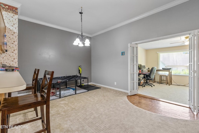 15 Breakers Ct, Clinton, TN 37716 - office space featuring carpet, ornamental molding, baseboards, a chandelier, and french doors