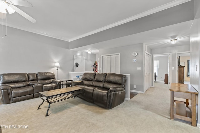 15 Breakers Ct, Clinton, TN 37716 - living room with a ceiling fan, carpet flooring, ornamental molding, and baseboards
