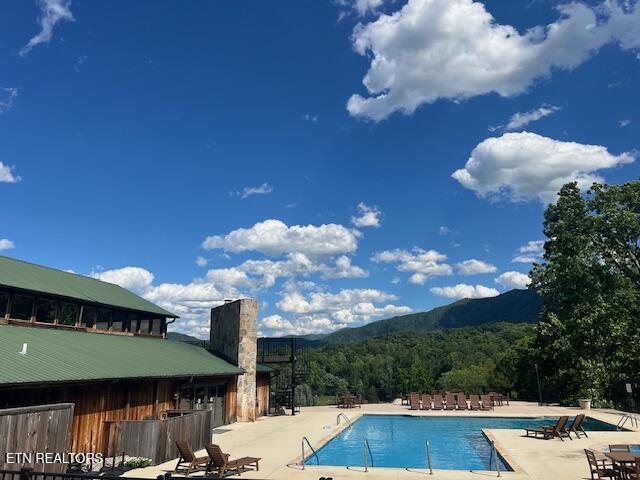 405 Laurel Trace Rd, Townsend, TN 37882 - community pool featuring a mountain view, a patio, and a view of trees