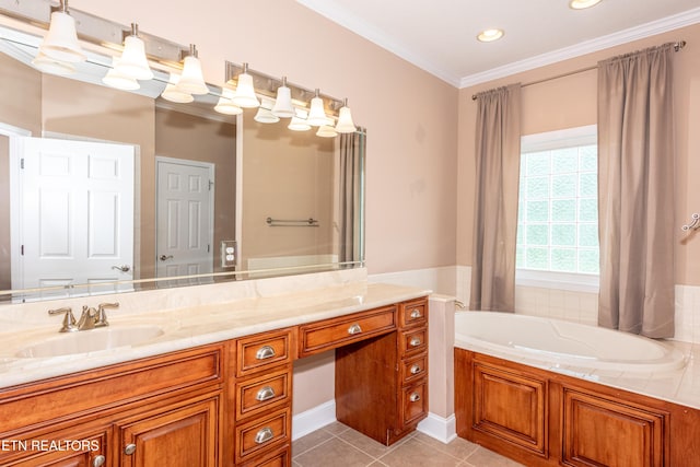 210 Oologila Pl, Loudon, TN 37774 - full bathroom with vanity, a bath, crown molding, tile patterned flooring, and recessed lighting