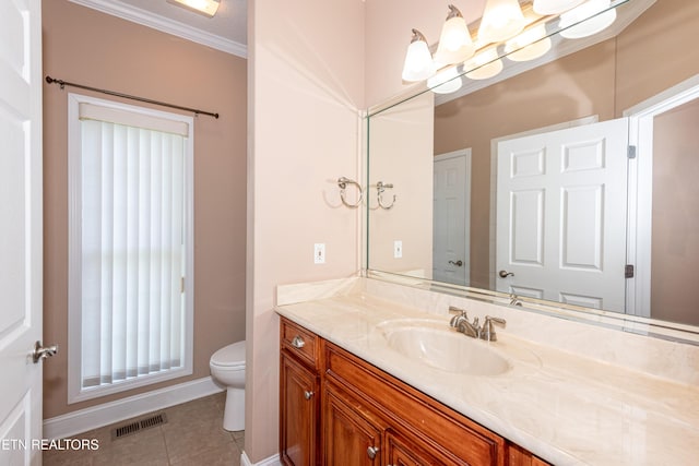 210 Oologila Pl, Loudon, TN 37774 - bathroom featuring vanity, toilet, tile patterned flooring, baseboards, and crown molding
