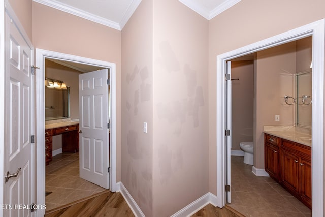 210 Oologila Pl, Loudon, TN 37774 - hallway with crown molding, baseboards, and light tile patterned floors