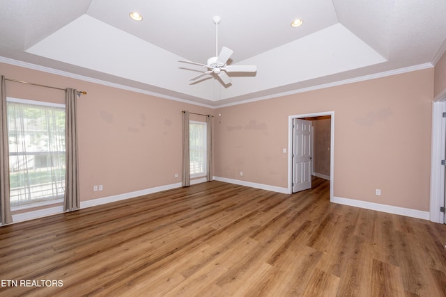 210 Oologila Pl, Loudon, TN 37774 - spare room featuring a tray ceiling, plenty of natural light, a ceiling fan, ornamental molding, and recessed lighting