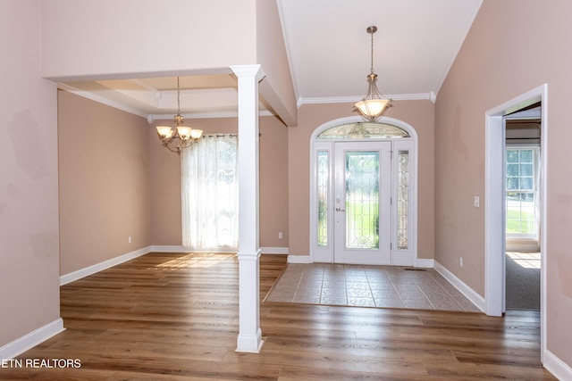 210 Oologila Pl, Loudon, TN 37774 - entryway featuring a chandelier, healthy amount of natural light, ornate columns, and ornamental molding