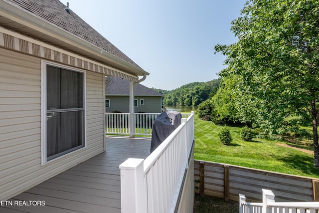 210 Oologila Pl, Loudon, TN 37774 - wooden terrace with a yard and a water view