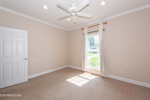 210 Oologila Pl, Loudon, TN 37774 - unfurnished room featuring carpet floors, crown molding, a ceiling fan, recessed lighting, and baseboards