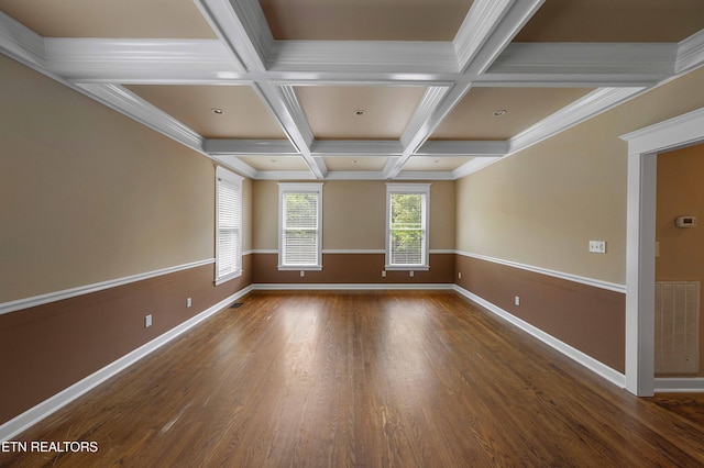 4914 Circle Rd, Corryton, TN 37721 - spare room featuring baseboards, wood finished floors, coffered ceiling, and beamed ceiling