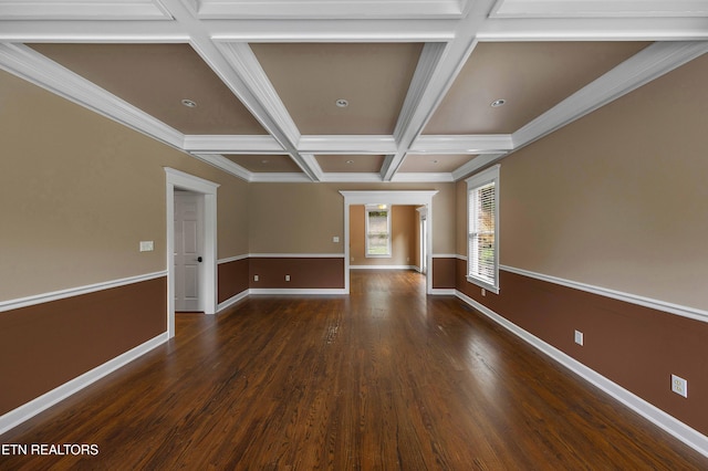4914 Circle Rd, Corryton, TN 37721 - unfurnished room featuring baseboards, coffered ceiling, wood finished floors, beamed ceiling, and recessed lighting