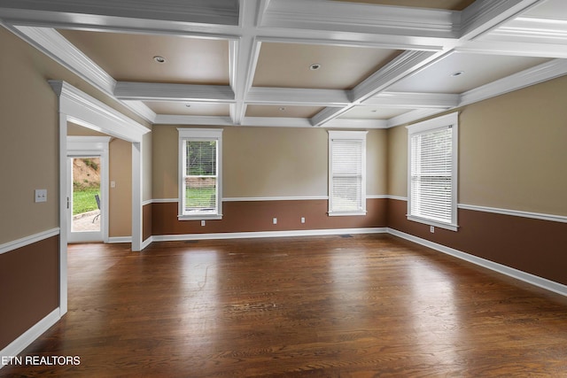 4914 Circle Rd, Corryton, TN 37721 - unfurnished room with coffered ceiling, baseboards, wood finished floors, beam ceiling, and recessed lighting