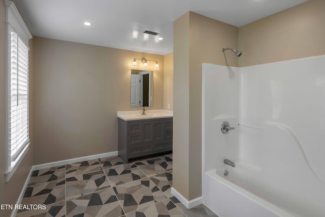 4914 Circle Rd, Corryton, TN 37721 - full bath with vanity, tub / shower combination, baseboards, and recessed lighting