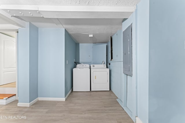 104 Carlisle Ln, Oak Ridge, TN 37830 - washroom featuring washer and clothes dryer, light wood finished floors, baseboards, and electric panel