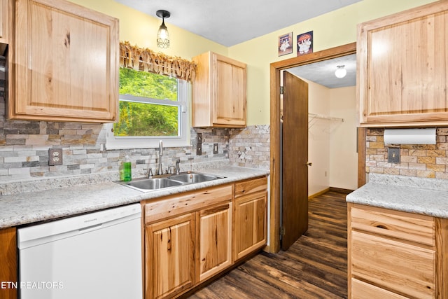 3305 Leonard Huskey Ln, Pigeon Forge, TN 37863 - kitchen featuring white dishwasher, a sink, light brown cabinetry, dark wood finished floors, and light countertops