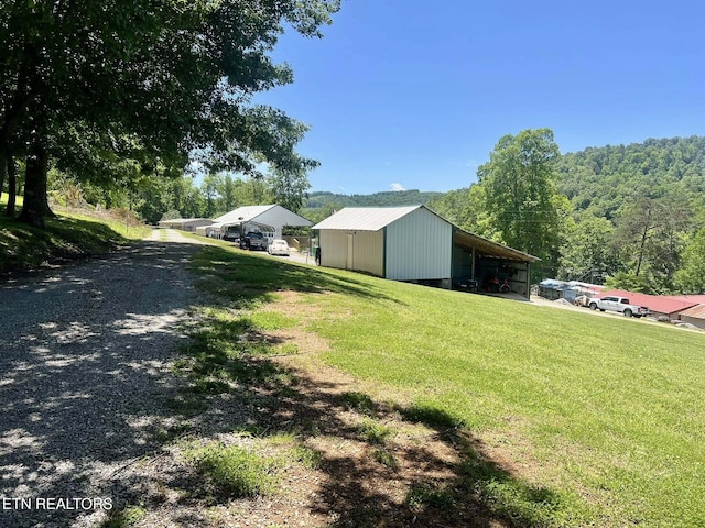 645 Blue Springs Rd, Speedwell, TN 37870 - view of green lawn with an outbuilding, driveway, an outdoor structure, and a carport