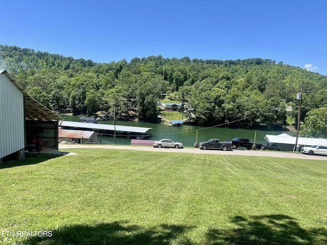 645 Blue Springs Rd, Speedwell, TN 37870 - view of green lawn featuring a forest view, a dock, and a water view