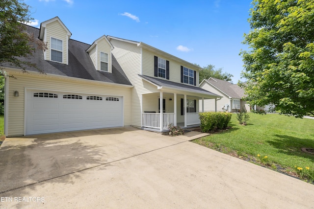 6108 Burlwood Rd, Knoxville, TN 37921 - view of front of property featuring a porch, a front yard, concrete driveway, an attached garage, and a shingled roof