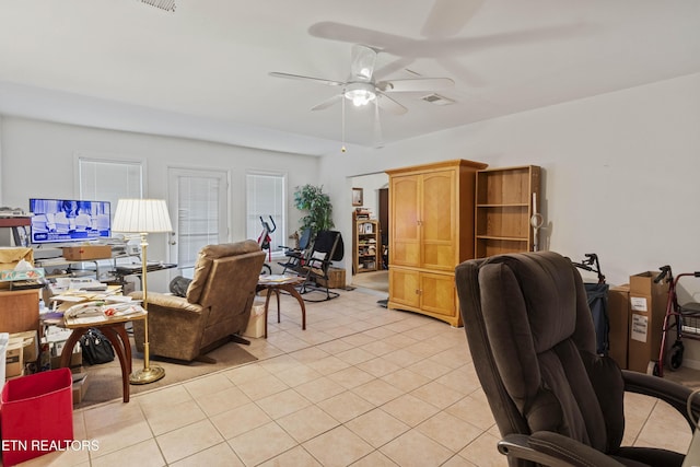 205 Newcastle Rd, Knoxville, TN 37909 - home office with a ceiling fan and light tile patterned floors