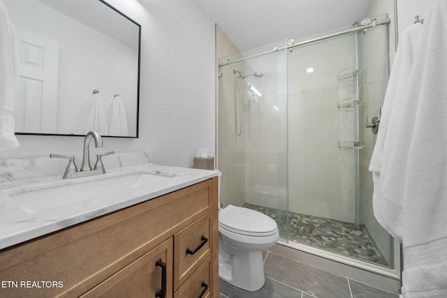 1907 Oakwood Rd, Walland, TN 37886 - full bath featuring toilet, a stall shower, vanity, and tile patterned flooring