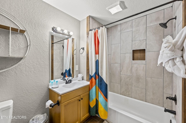 2046 Slippery Rock Cir, Sevierville, TN 37862 - full bathroom with a textured wall, shower / tub combo, vanity, toilet, and a textured ceiling